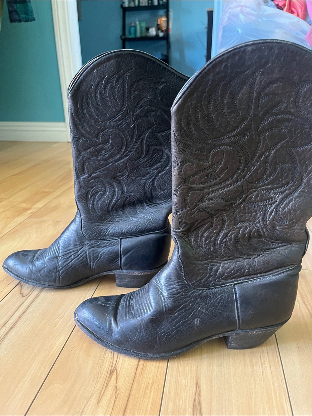 Tony Lama Dark Brown Embroidered Leather Western Boots - Women's